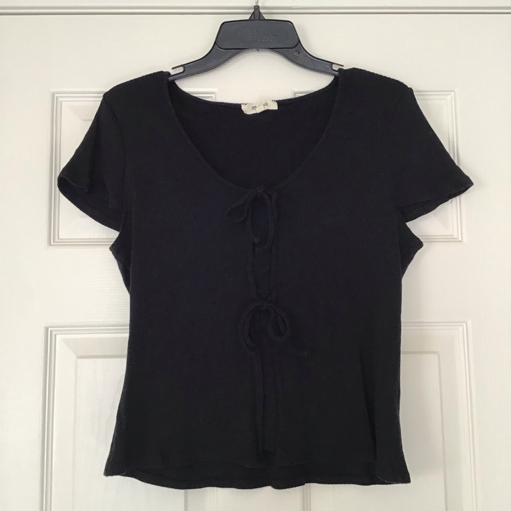Madewell Black Short Sleeve Tie-Front Top